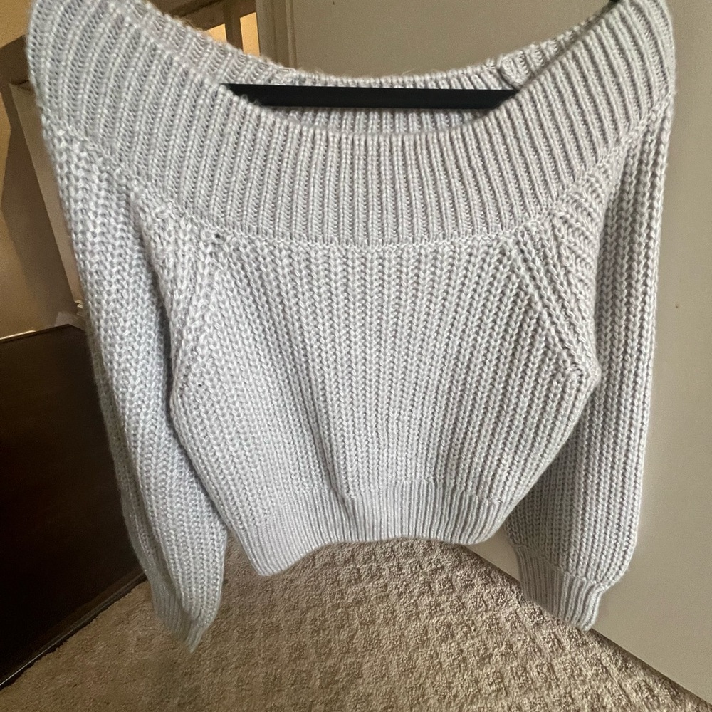 Cozy Gray Women's off the shoulder Sweater